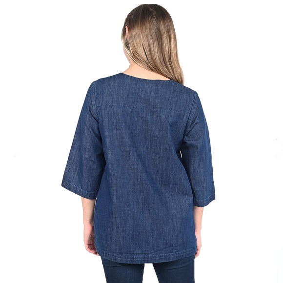 Martha Stewart denim gold side zip blouse - Picture 4 of 5